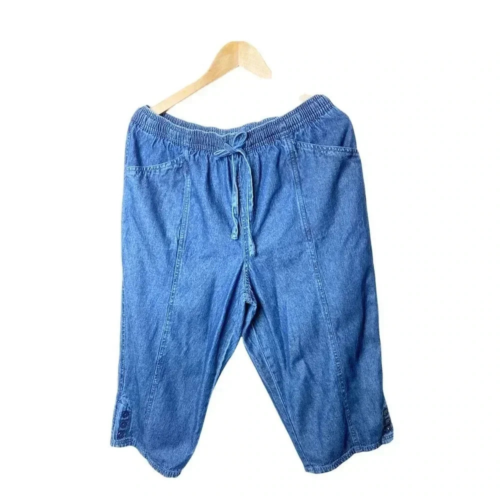 Breckenridge Womens Capri Size Large Blue Lagenlook Minimalist Skater Goth Rave